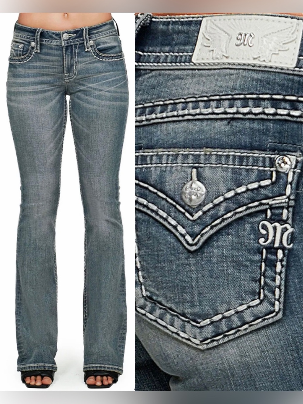 NWT Miss Me Mid-Rise Bootcut Jeans Sloane Border Stitched Faux Flap Pockets 29